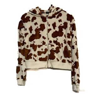 Women’s Soft Small Cow Print Zipper Hoodie EUC